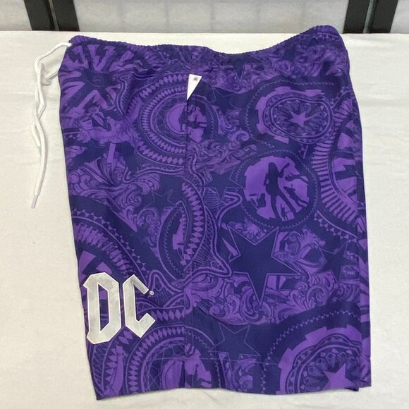 AC DC Tie Front Pockets Swim Trunk Board Shorts 18” Purple Abstract NWT - Picture 9 of 12